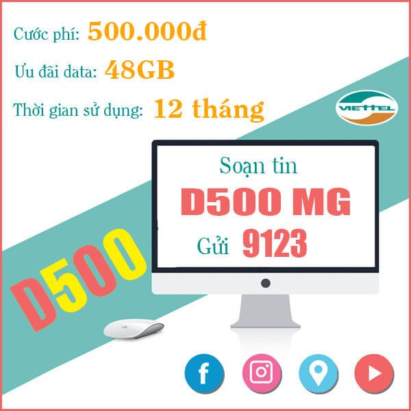 D500 Viettel – Gói ưu đãi khủng 4GB Data mỗi tháng trong 1 năm