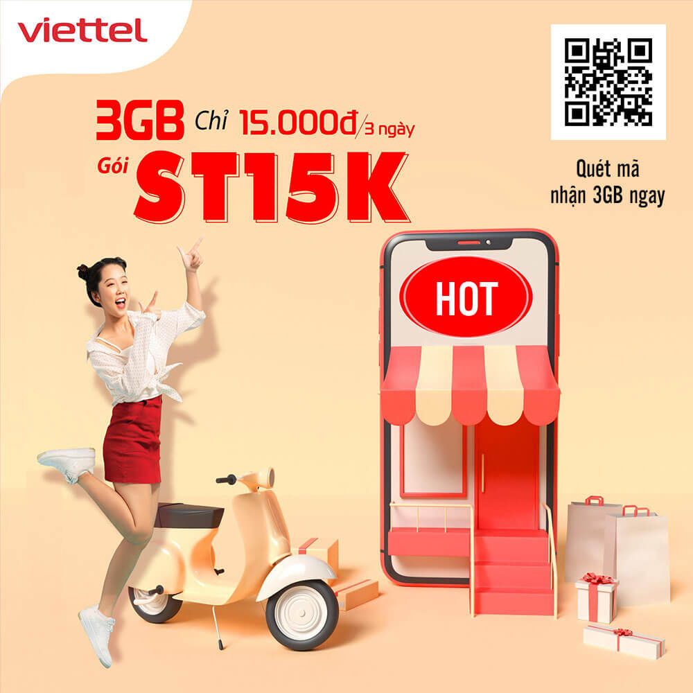 Gói ST15K Viettel tặng 3GB Data sử dụng 3 ngày chỉ 15.000đ