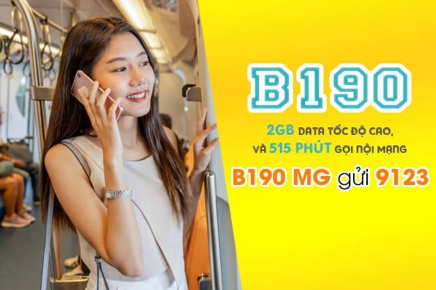 Gói B190 Viettel miễn phí 2GB & 515 phút gọi nội mạng/tháng