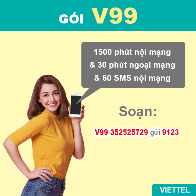 Gói V99 Viettel miễn phí 1500 phút nội mạng, 60SMS nội mạng/tháng