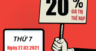Ngày 20/02/2021, Viettel tặng 20% giá trị thẻ nạp trên toàn quốc