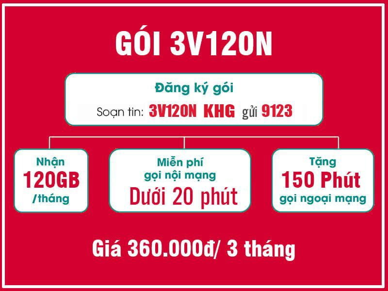 Gói 3V120N Viettel miễn phí 120GB/Tháng trong 3 tháng giá 360k