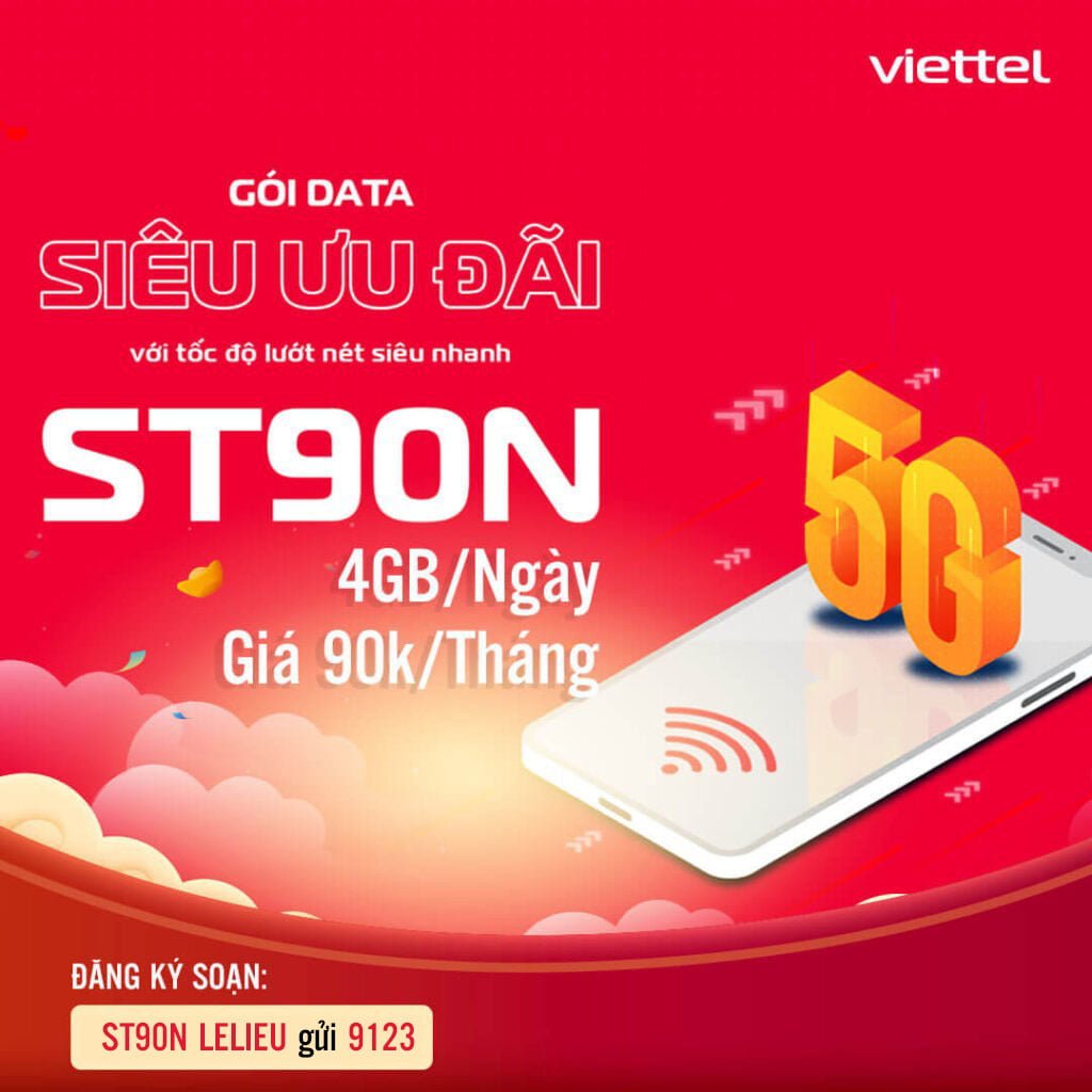 Gói ST90N Viettel miễn phí 4GB 1 ngày giá rẻ chỉ 90k 1 tháng