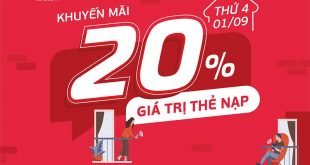 Ngày 01/09/2021, Viettel tặng 20% giá trị thẻ nạp toàn quốc