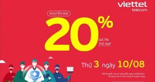 HOT: Viettel tặng 20% giá trị thẻ nạp ngày 10/08/2021