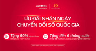 Ngày 10 và 11/10/2022, Viettel tặng 50% giá trị thẻ nạp toàn quốc