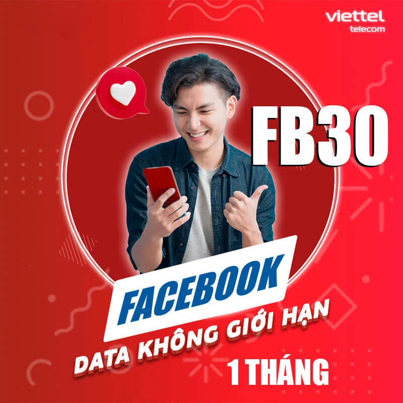 Gói FB30 Viettel miễn phí 100% Data Facebook, Messenger 1 tháng giá 25k