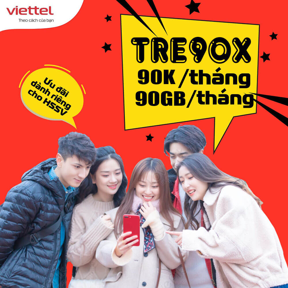 Gói TRE90X Viettel miễn phí 90GB và Data TikTok cho Sinh Viên 90k 1 tháng