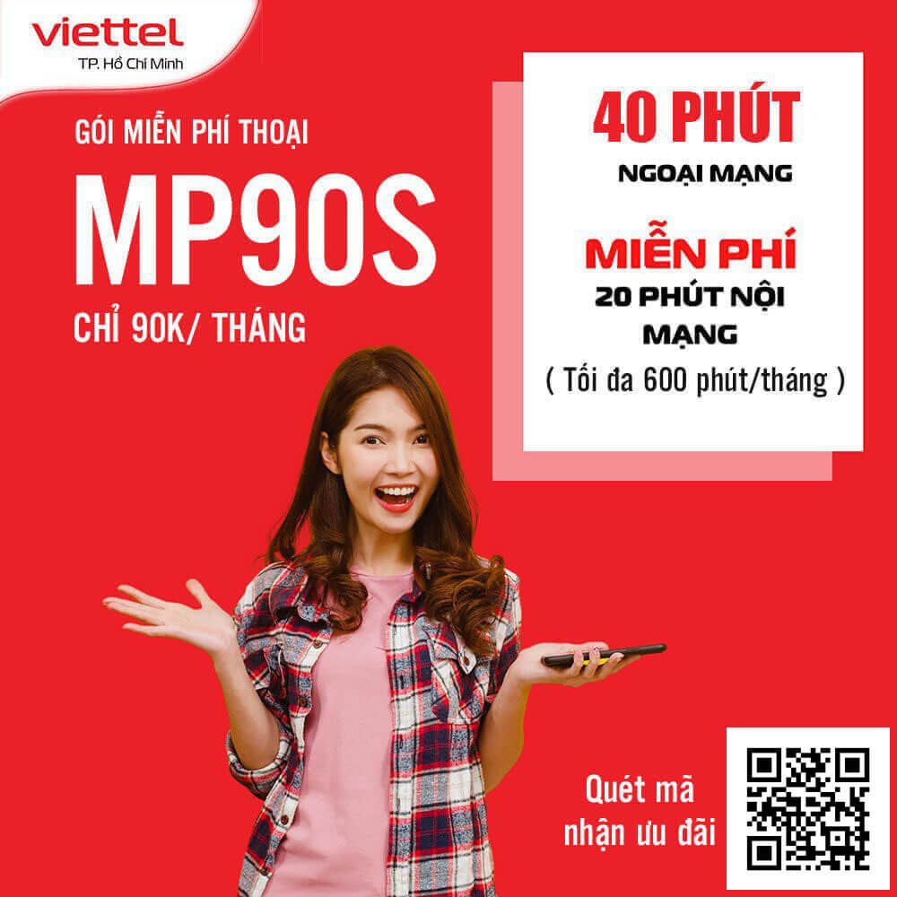 Gói MP90S Viettel miễn phí 600 phút nội mạng, 40 phút ngoại mạng