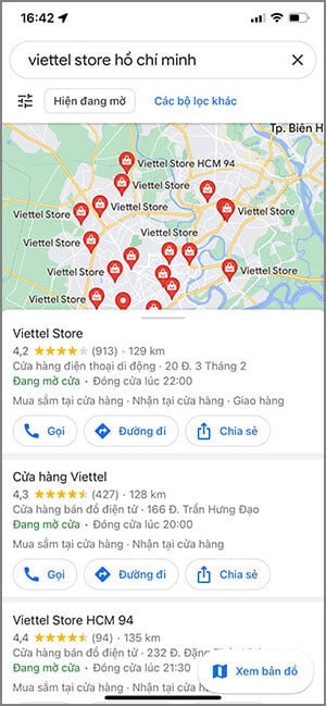 Tìm cửa hàng Viettel gần nhất trên Google maps