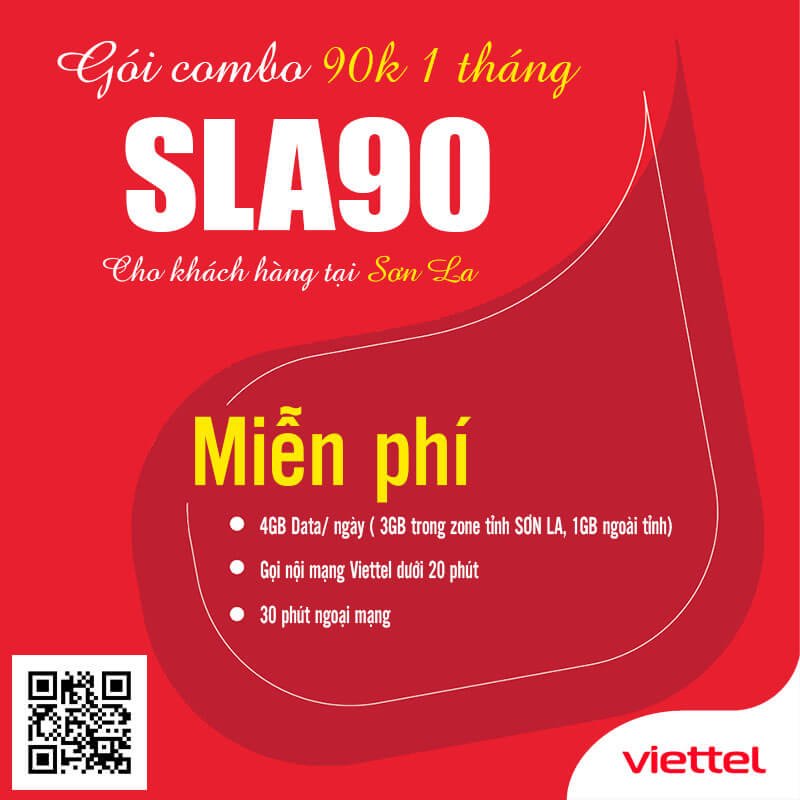 Gói SLA90 Viettel Miễn phí 4GB/ngày giá 90k 1 tháng cho KH Sơn La