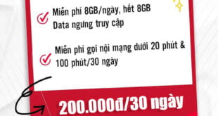 Gói V200B Viettel miễn phí 8GB/ngày & Gọi nội mạng miễn phí 200k 1 tháng