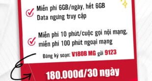 Gói V180B Viettel miễn phí 6GB/ngày & Gọi nội mạng miễn phí giá 180k