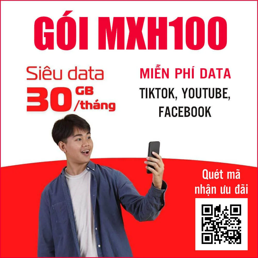 Gói MXH100 Viettel miễn phí 1GB/ngày và Data Tiktok, Youtube 1 tháng