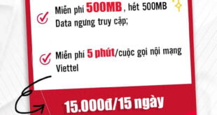 Gói V15B Viettel tặng 1GB Data, 5 phút/cuộc gọi nội mạng giá 15k