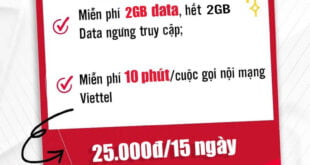 Gói V25B Viettel tặng 2GB Data, 10 phút/cuộc gọi nội mạng giá 25k