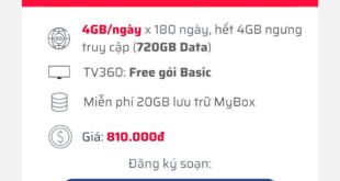 Gói 6T5G135 Viettel miễn phí 4GB/ngày giá cước 810k 6 tháng